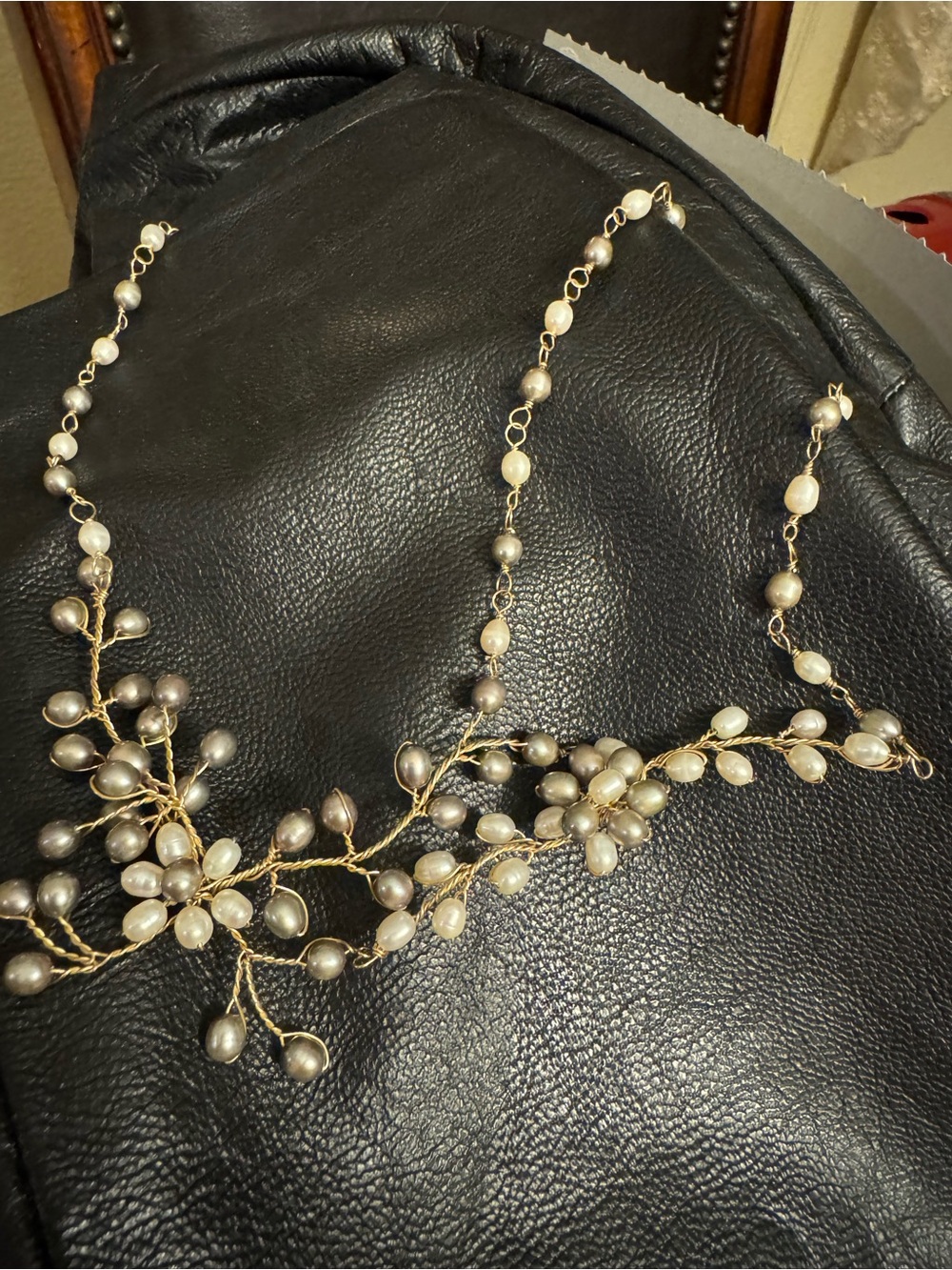 STUNNING 14K Gold Filled Freshwater Pearl Cluster Statement Necklace Floral 23"